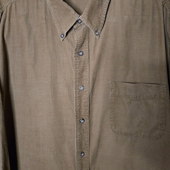 Vintage John Ashford Mens XXL Corduroy Long Sleeve Button-Down Shirt Beige Tan N - Picture 3 of 7